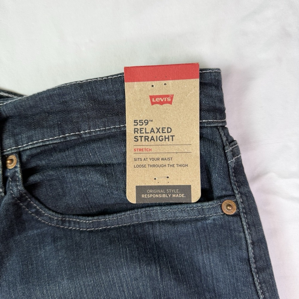 Levis 559 Relaxed Straight Jeans Mens 34x36 Dark Wash Blue Denim Pants 6042 - Picture 2 of 10